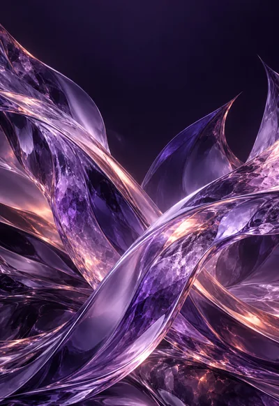 Amethyst glass folds glow with lavender edges and subtle coral reflections.