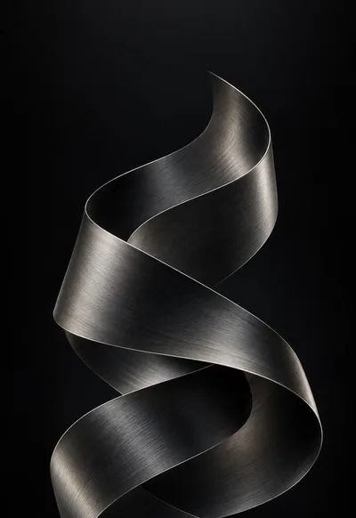 A brushed graphite ribbon catches a fine silver edge of light.