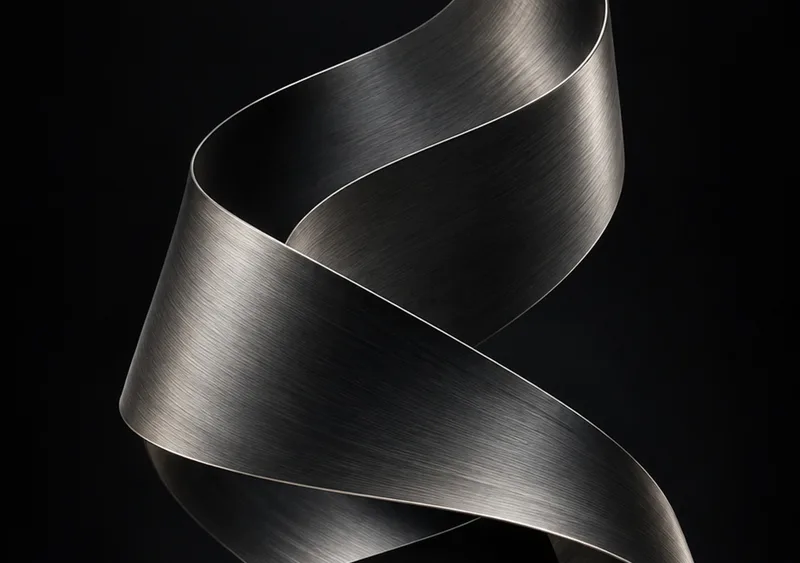 A brushed graphite ribbon catches a fine silver edge of light. — Inner Display