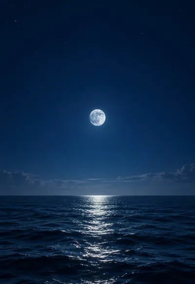 A small moon lights the open space above a midnight sea.