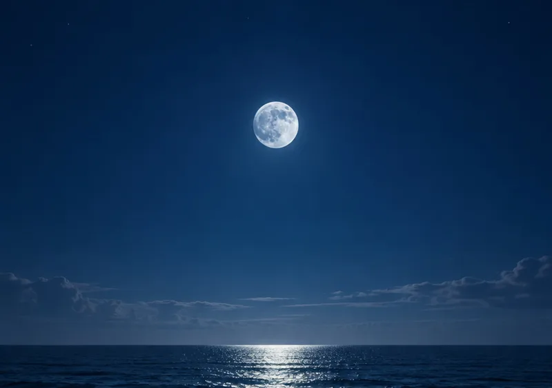 A small moon lights the open space above a midnight sea. — Inner Display
