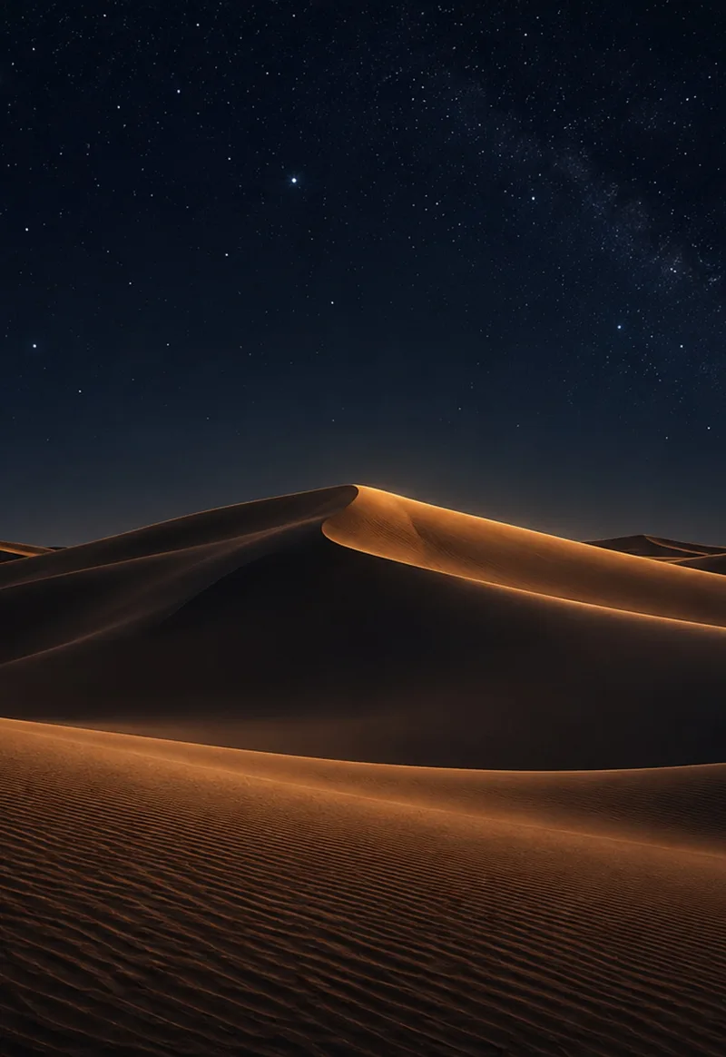 A bronze dune holds a fine amber edge beneath a quiet field of stars. — Cover Display