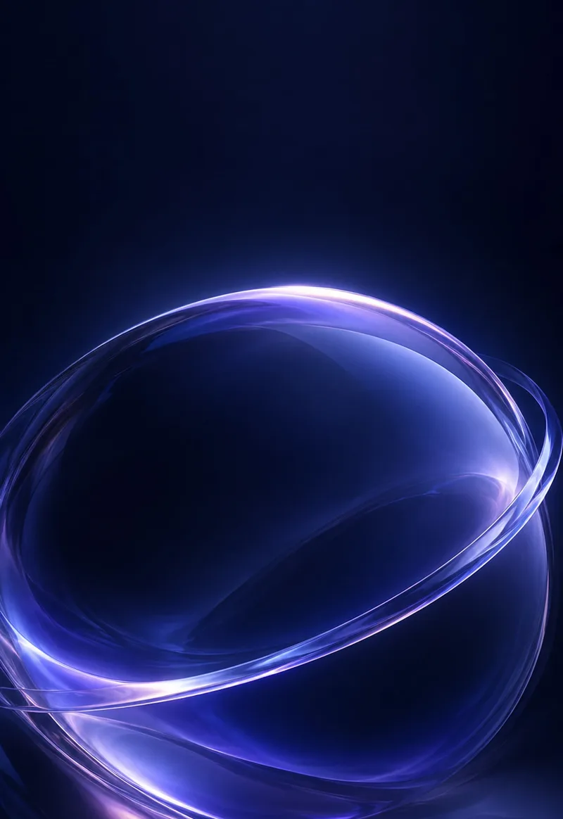 A violet glass orbit glows against a quiet navy background. — Cover Display