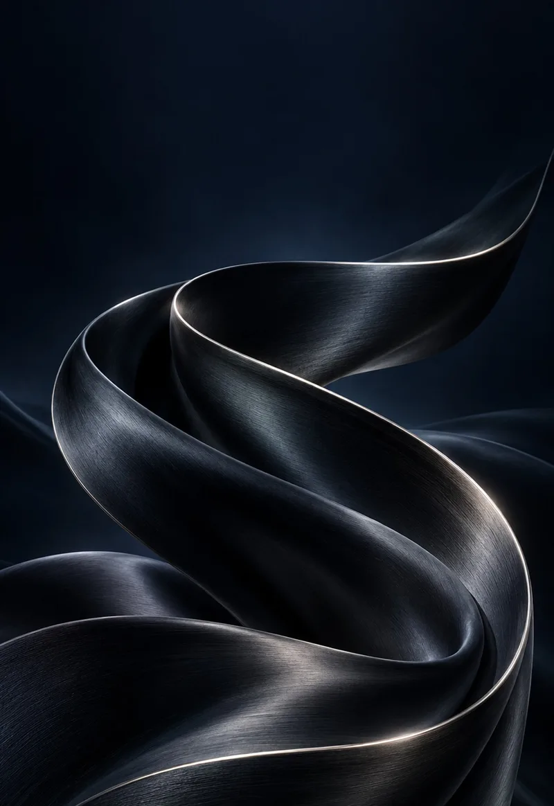 A dark satin ribbon curves through midnight blue with a fine silver rim. — Cover Display