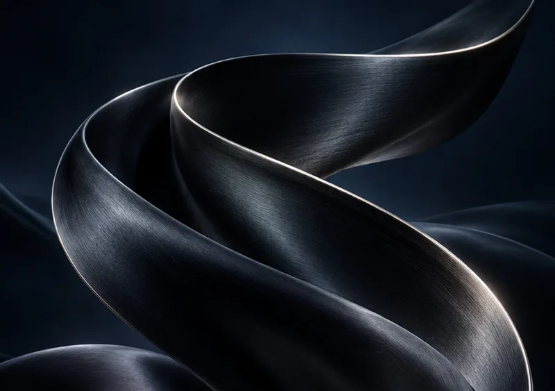 A dark satin ribbon curves through midnight blue with a fine silver rim. — Inner Display