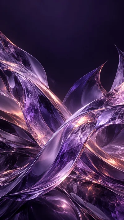 Amethyst glass folds glow with lavender edges and subtle coral reflections.