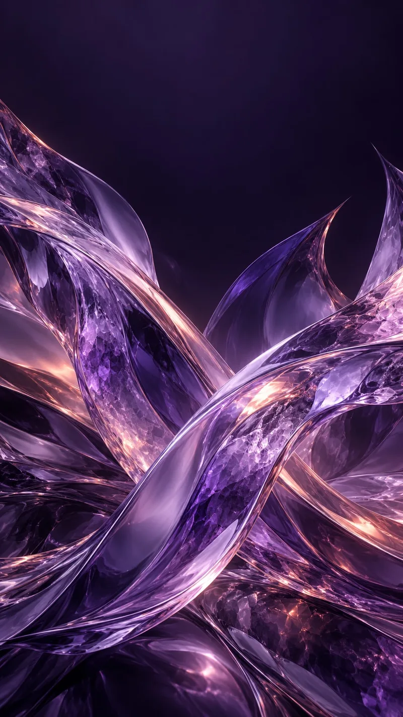 Amethyst glass folds glow with lavender edges and subtle coral reflections. — iOS 27