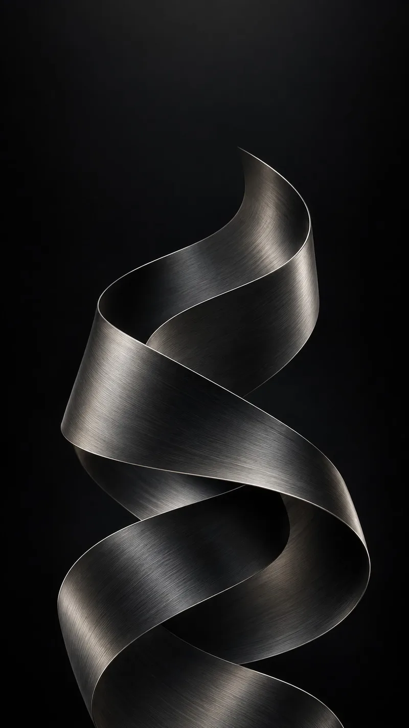 A brushed graphite ribbon catches a fine silver edge of light. — iPhone 18 Pro Max
