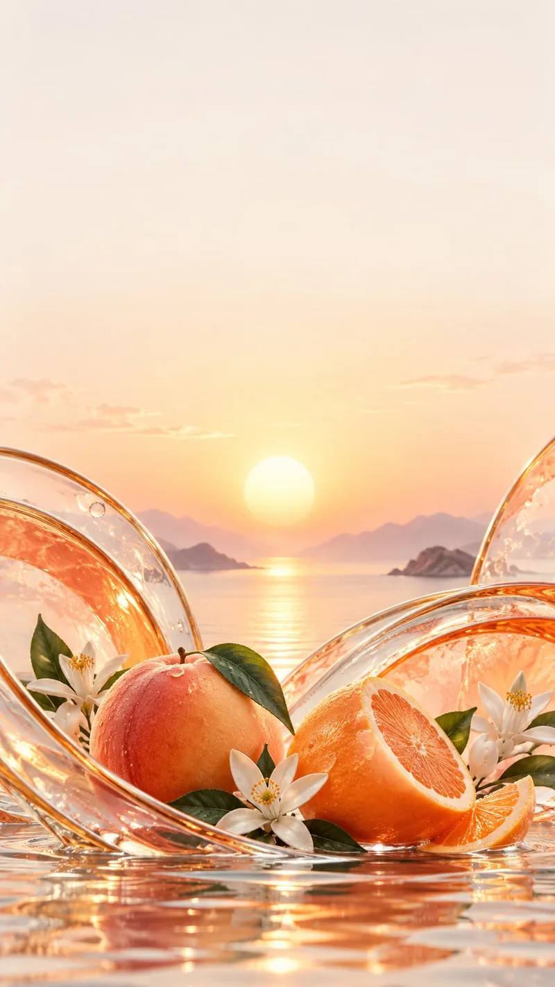 Citrus fruit and warm glass catch the first light over a quiet sea. — iPhone 18