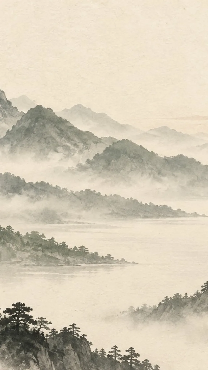Soft ink mountains emerge from the mist on warm rice paper. — iPhone 18 Pro Max