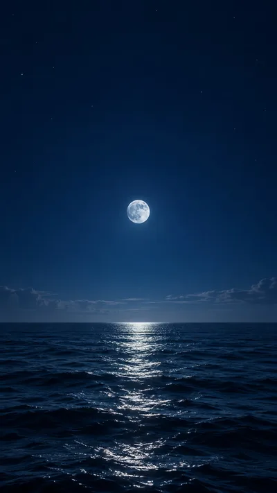 A small moon lights the open space above a midnight sea.
