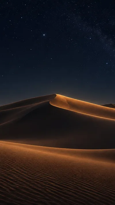 A bronze dune holds a fine amber edge beneath a quiet field of stars.