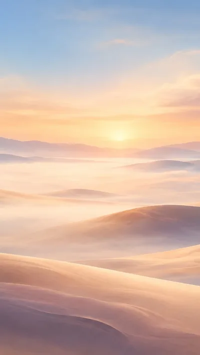 Sculpted dunes beneath an apricot sky. A moment of stillness.