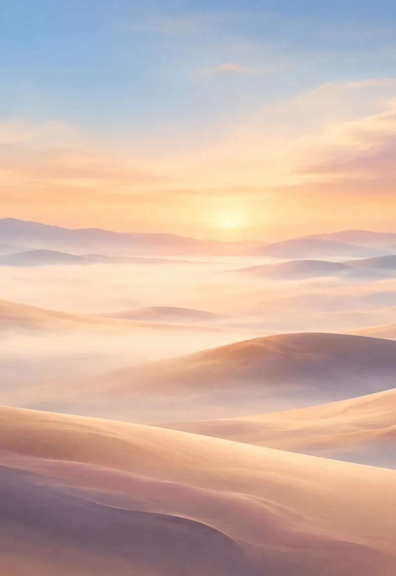 Sculpted dunes beneath an apricot sky. A moment of stillness. — Cover Display